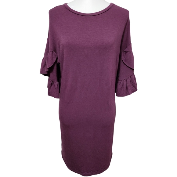 Kayla's Armoire mauve knit ruffle bell sleeve shift dress size small - Picture 1 of 7